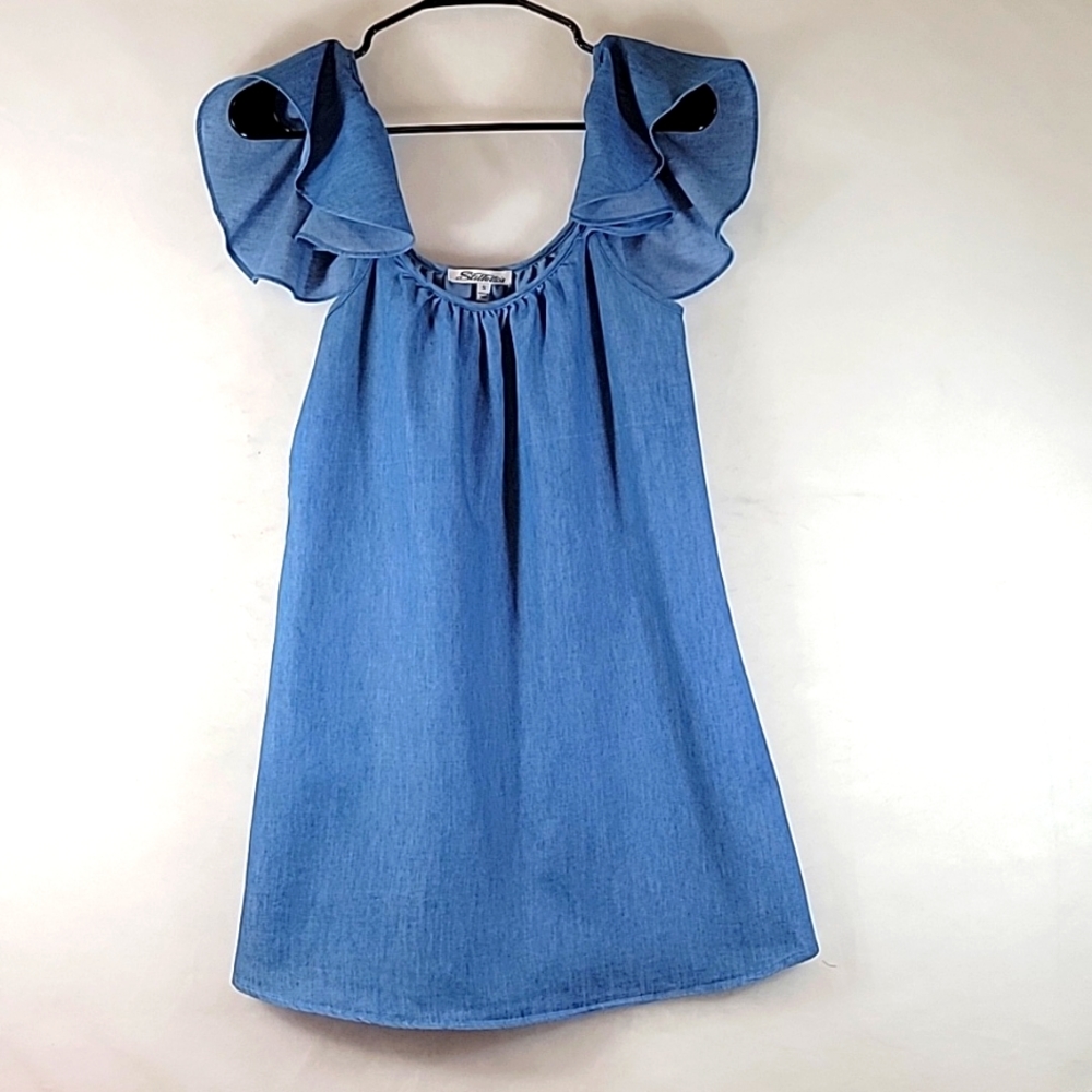 Stilletto's Flutter Sleeve Lightweight Denim Mini Dress Size S